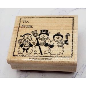 1998 Stampin’ Up! Wood Mount Christmas Stamp To From Snowman Snowmen RARE HTF